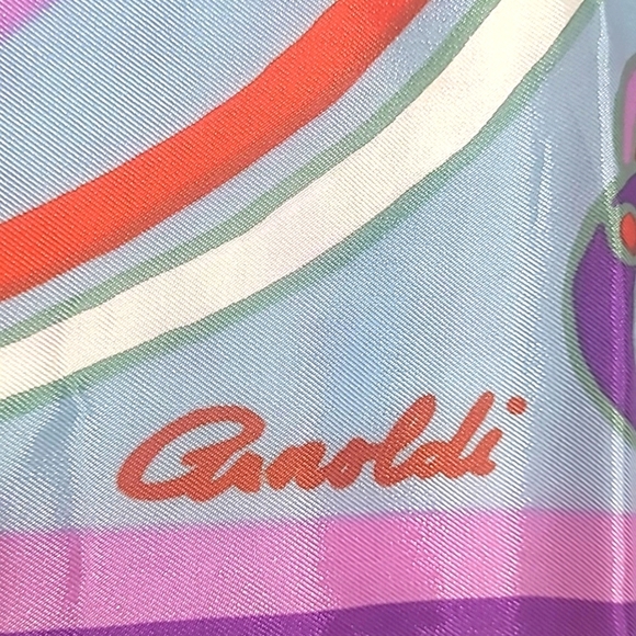 Arnoldi 26" square scarf Paisley Floral Striped Designer Print Signed Sky Blue - Picture 2 of 4